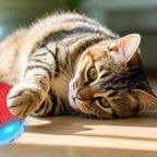 Chat tigré qui joue avec la balle automatique
