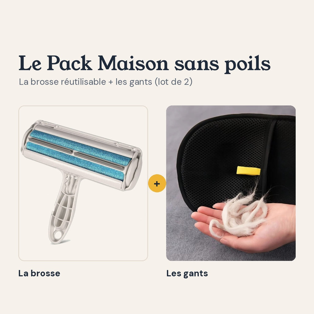 Le Pack Maison sans poils : la brosse anti-poils réutilisable et les gants anti-poils
